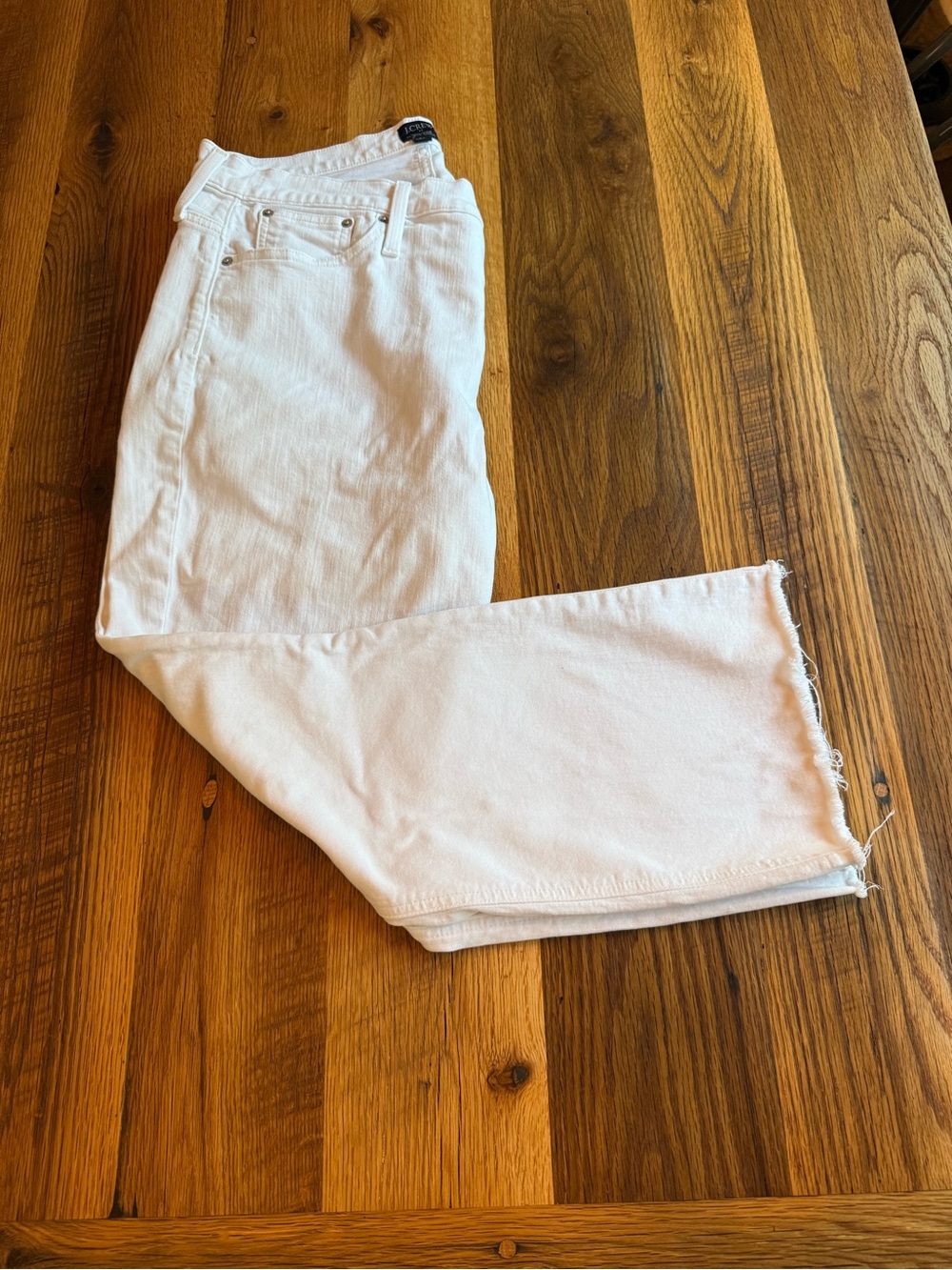 J. Crew White High-Rise Straight Leg Jeans with Raw Hem
